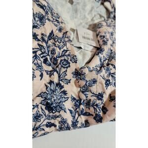 J. Jill Sz XLP Long Maxi Side Slit Halter V-Neck Shift Dress Pink Blue Floral